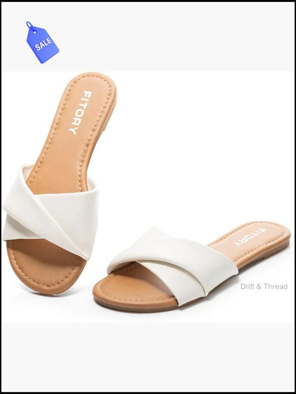 Faux Leather Slide Sandals - Soft Cushioned Insole - Slip On Flats